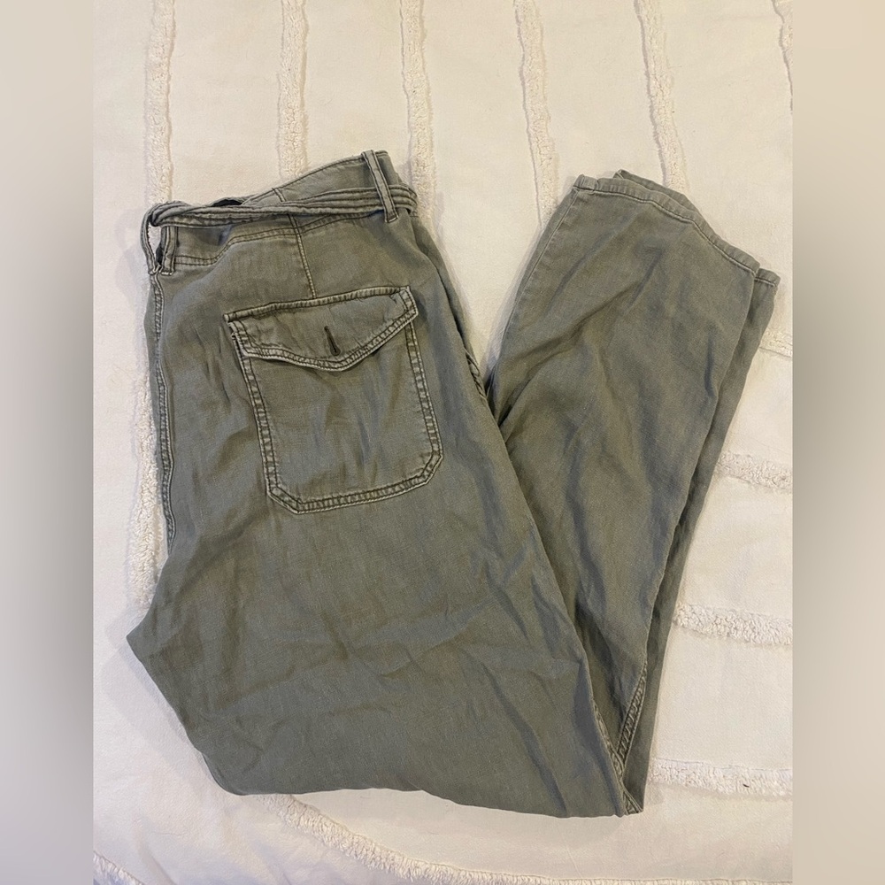 🌷American Eagle High-Rise Tie Belt Green Linen Blend Pants Size 14 3/$30